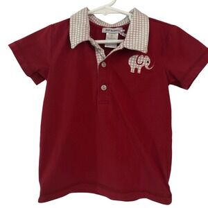Just Blanks Kids Red Polo Shirt Gingham Elephant Applique‎ Size 3 Short Sleeve